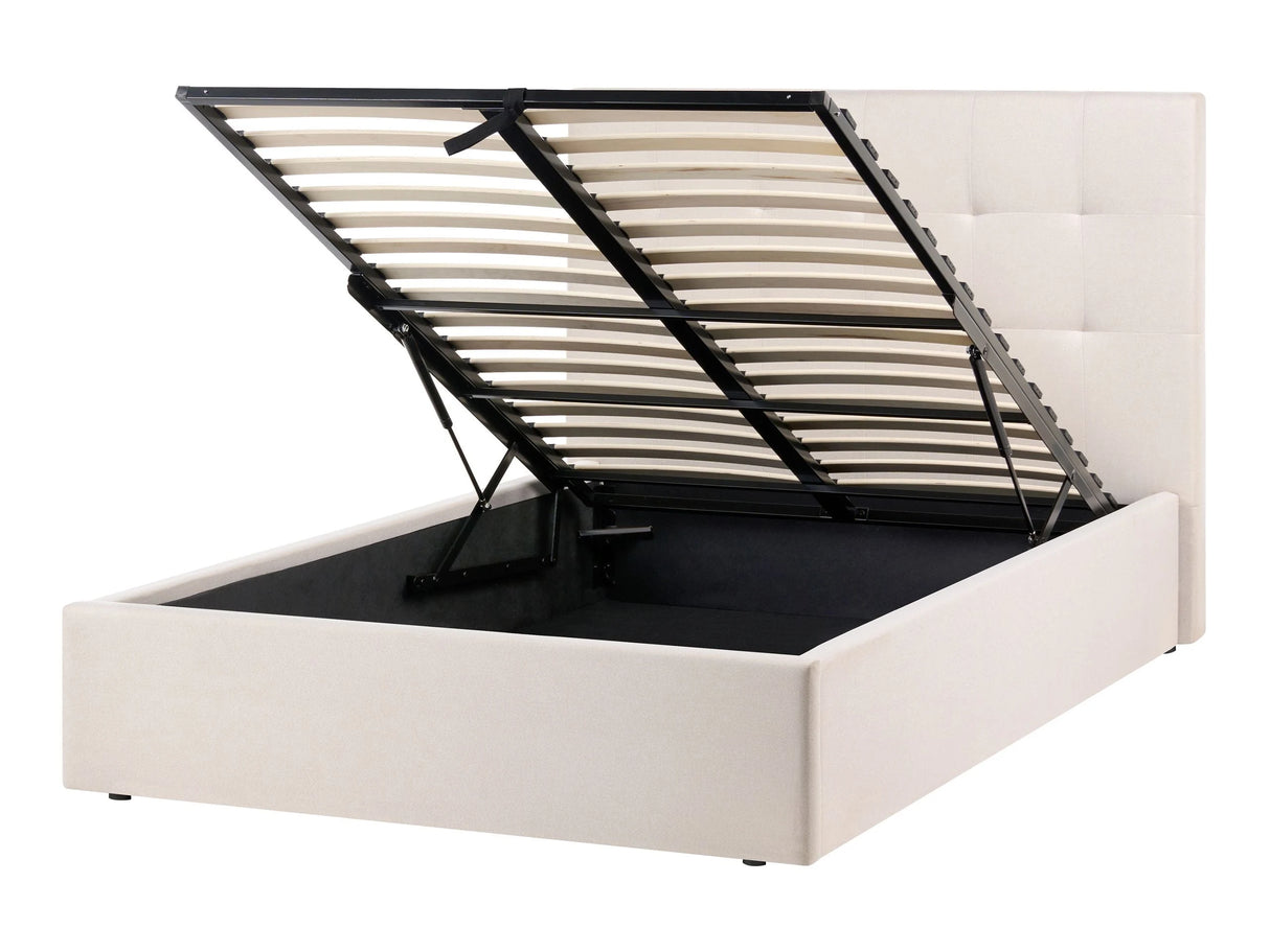 Ottoman Bed Beige Fabric Upholstery EU Small Double Size Headboard Storage Function Modern Design Beliani