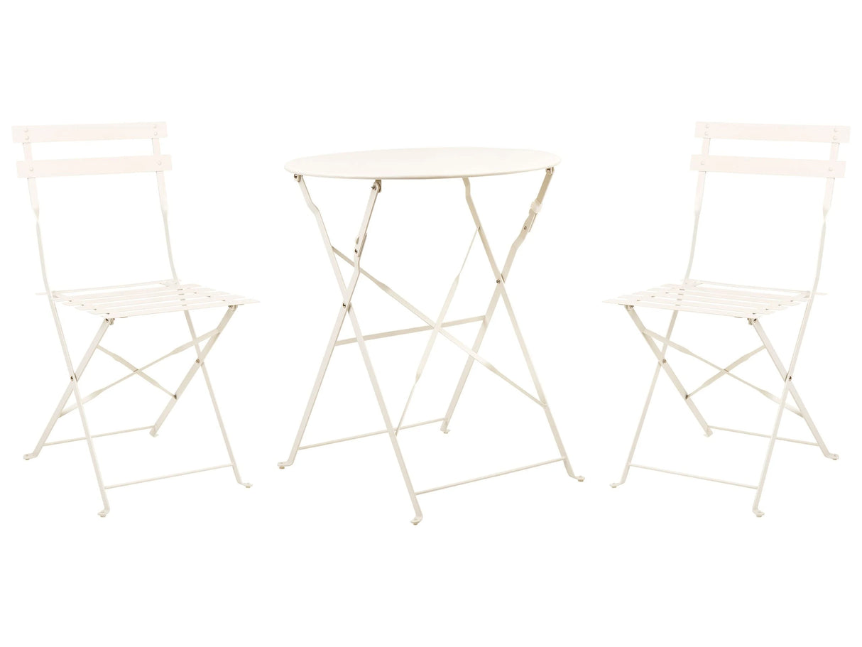 3 Piece Bistro Set Off-White Metal Folding Slatted Seat Back Outdoor Beliani
