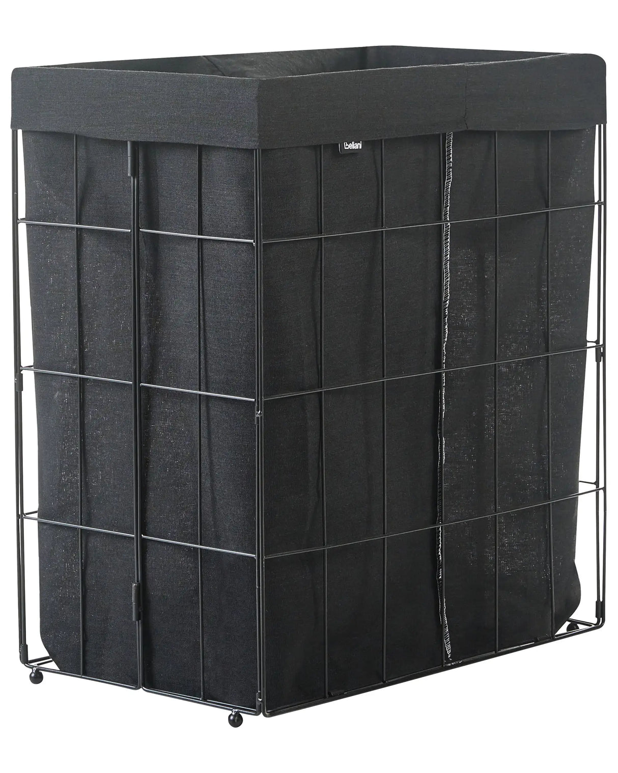 Laundry Basket Black Metal Frame Fabric Liner Foldable Handmade Bathroom 100l Beliani