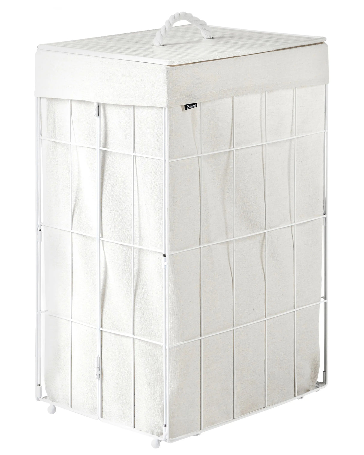 Laundry Basket White Bamboo Lid Metal Frame Fabric Liner Foldable Bathroom 72 l Beliani