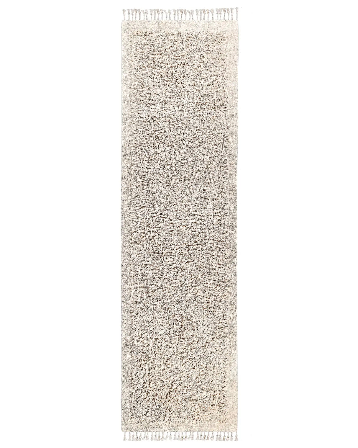 Area Rug Light Beige Cotton 80 x 300 cm Shaggy Rectangular with Tassels Boho Style Beliani