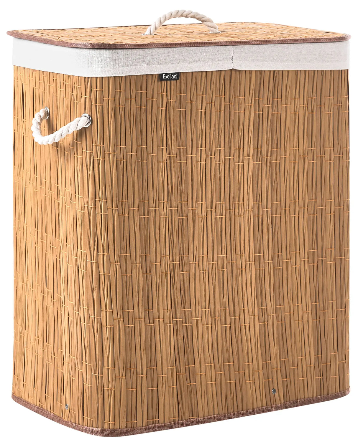 Laundry Basket Brown Fabric with Lid and Removable 2 Compartments Liner Foldable Bathroom Handmade 100l Beliani
