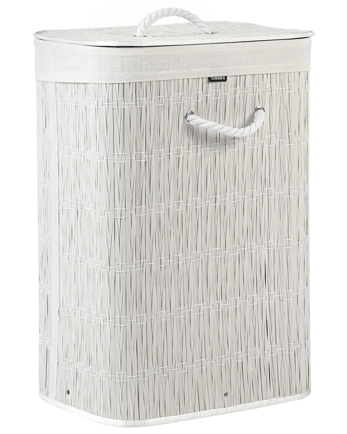 Laundry Basket White Fabric with Lid and Removable Liner Foldable Bathroom Handmade 72l Beliani