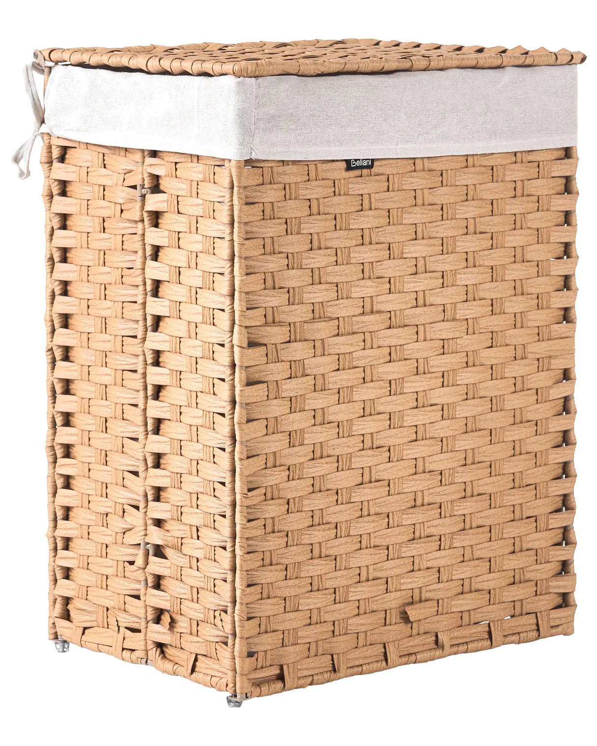 Laundry Basket Brown Fabric with Lid and Removable Liner Foldable Bathroom Handmade 83l Braided Beliani