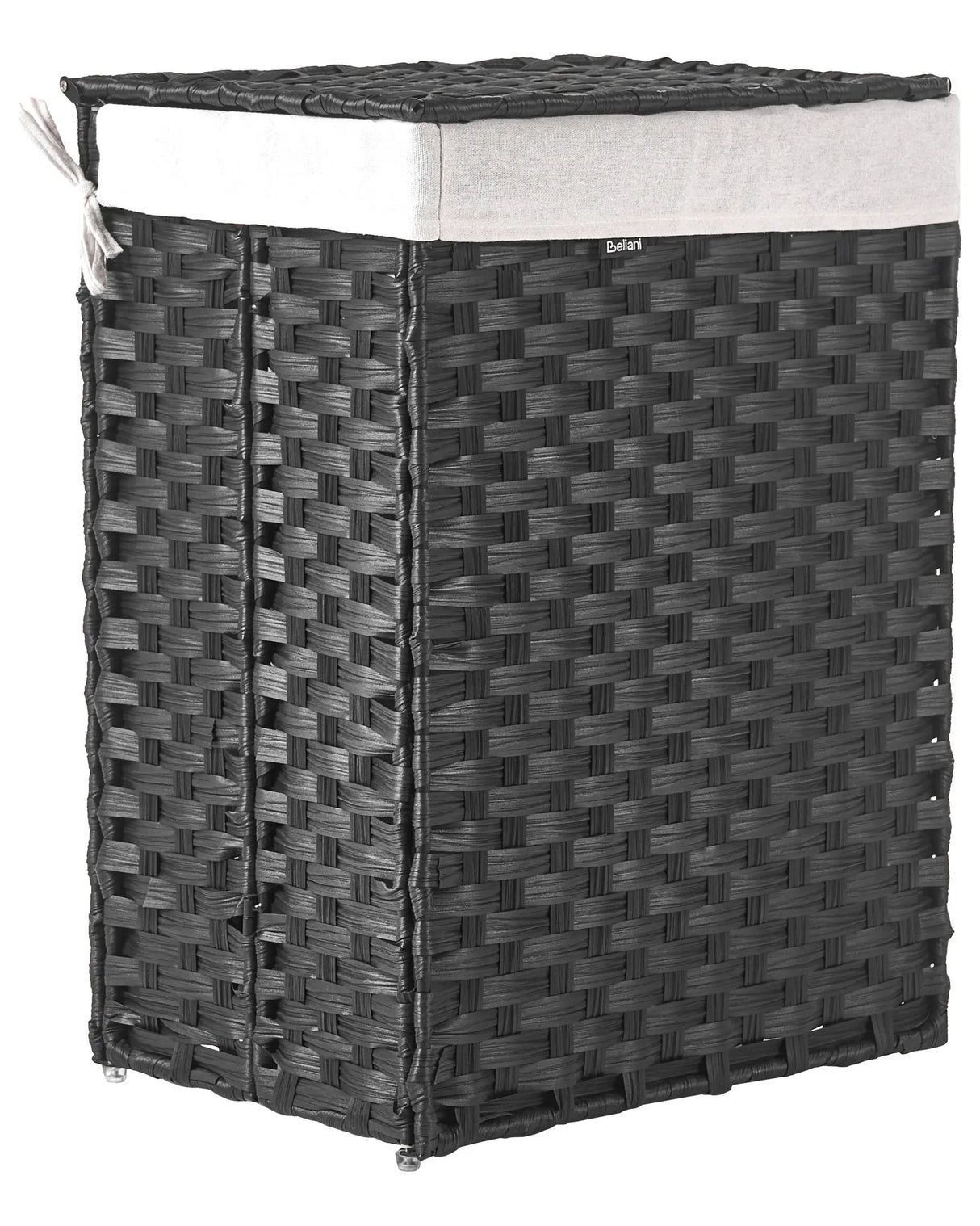 Laundry Basket Black Fabric with Lid and Removable Liner Foldable Bathroom Handmade 83l Braided Beliani