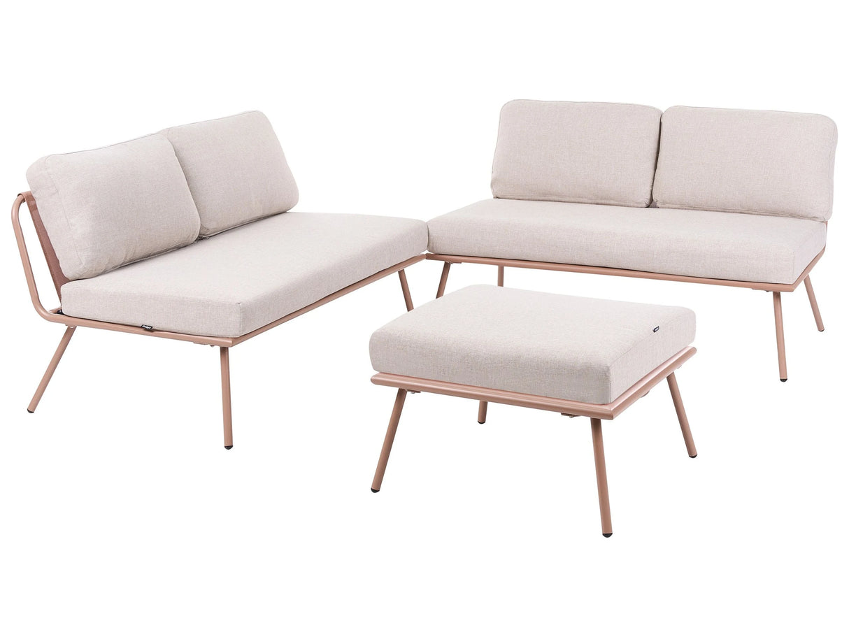 Garden Set Beige Steel Frame Fabric Cushions Table with Polywood Adjustable Tabletop Modern Style Beliani