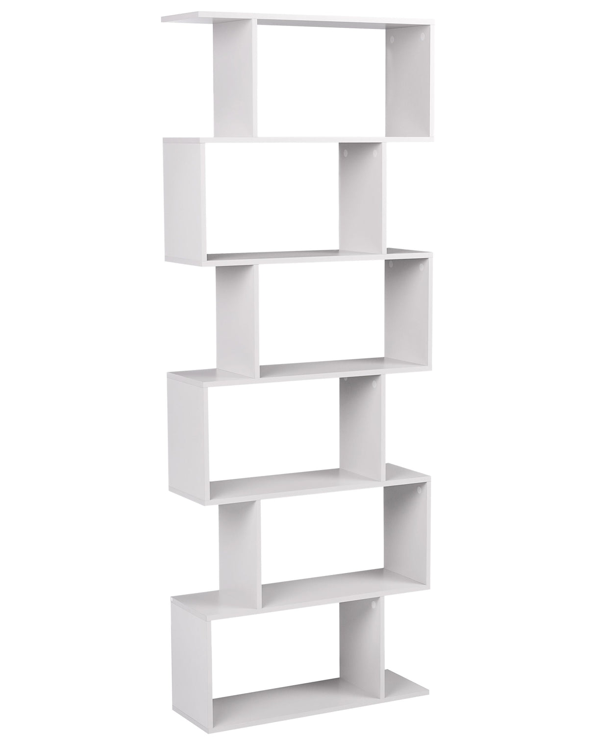6 Tier Bookcase Off-White Shelves Chipboard Frame Open Back Irregular Design Storage Minimalist Style Beliani