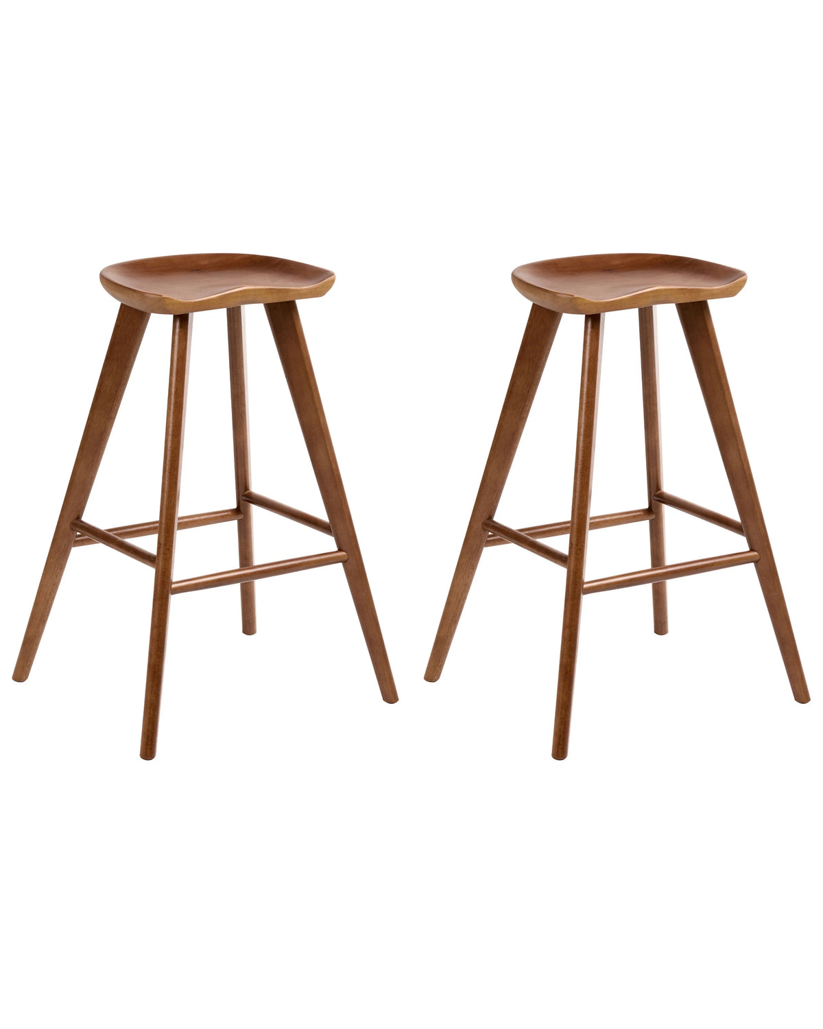 Set of 2 Bar Stools Brown Rubber Wood Retro Style Kitchen Dining Room Beliani
