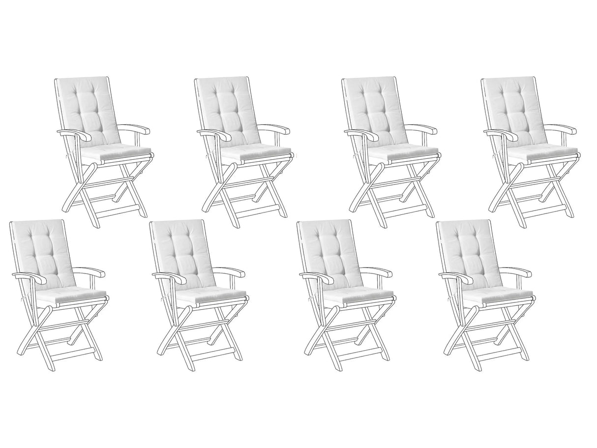 Set of 8 Outdoor Seat/Back Cushions Off White Polyester Tufted Thick Cushion for a Garden Chair Beliani