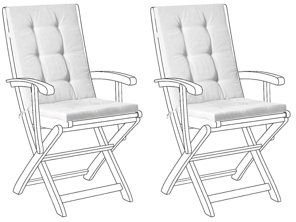 Set of 2 Outdoor Seat/Back Cushions Off White Polyester Tufted Thick Cushion for a Garden Chair Beliani