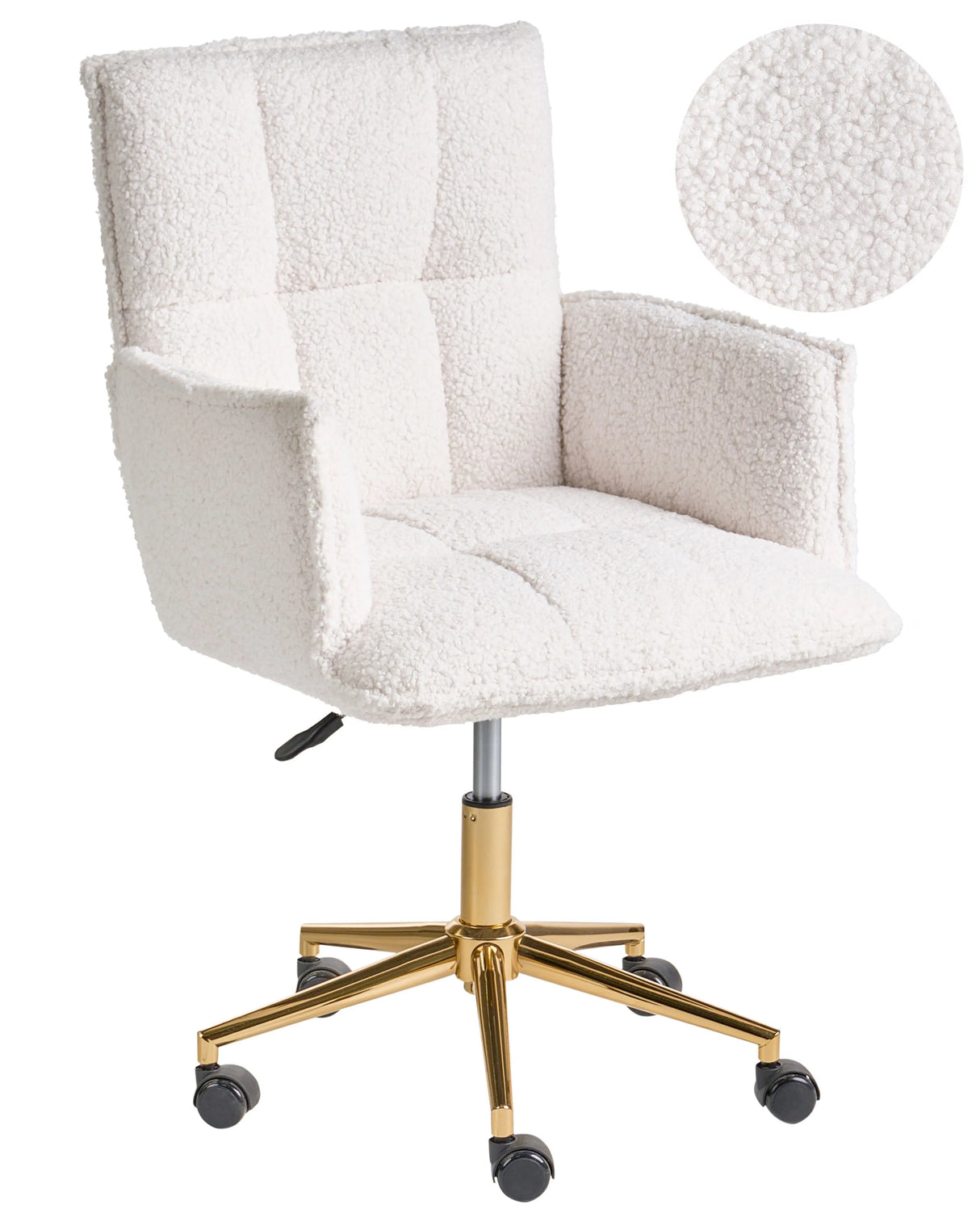 Desk Chair Boucle Upholstery Glamour Style Gold Frame 360 Swivel Beliani