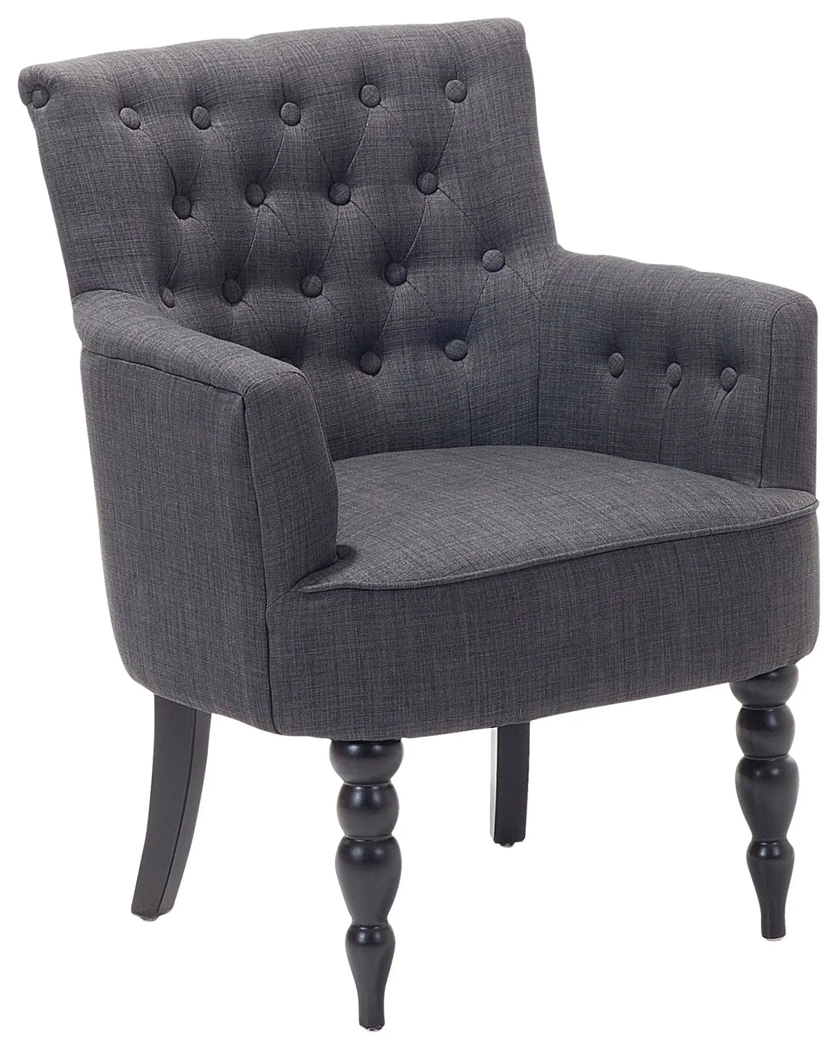 Armchair Grey Fabric Club Chair Button Tufted Wooden Legs Beliani
