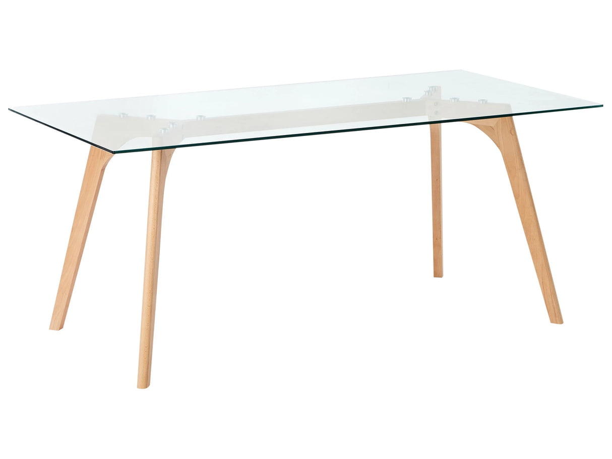 Dining Table Transparent 180 x 90 cm Glass Top Wooden Legs Rectangular Scandinavian Modern Beliani