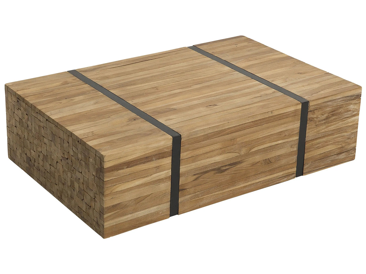 Coffee Table Teak Solid Wood 110 x 69 cm on Castors Rectangular Industrial Rustic Beliani