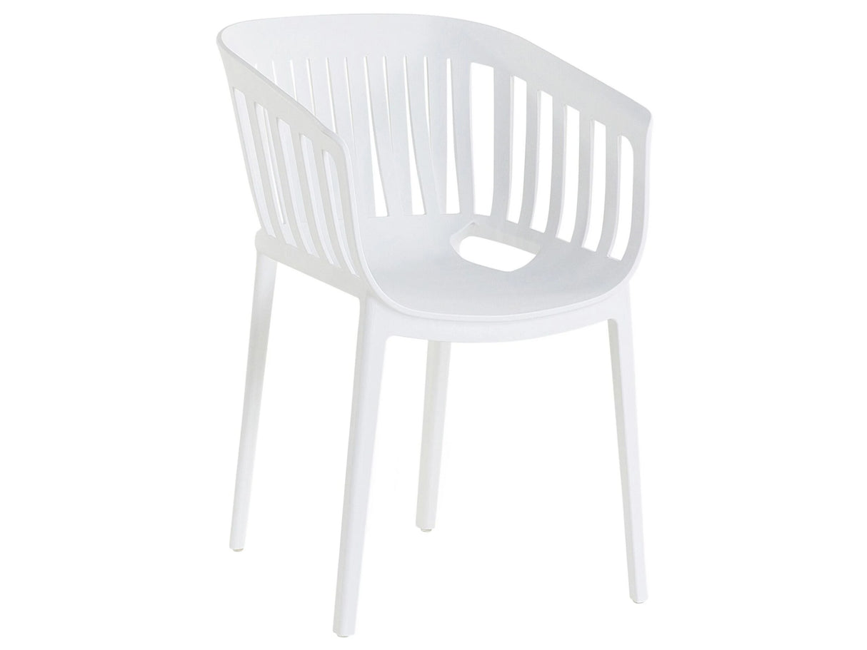 Dining Chair White Indoor Outdoor Stackable Curved Slatted Back Beliani