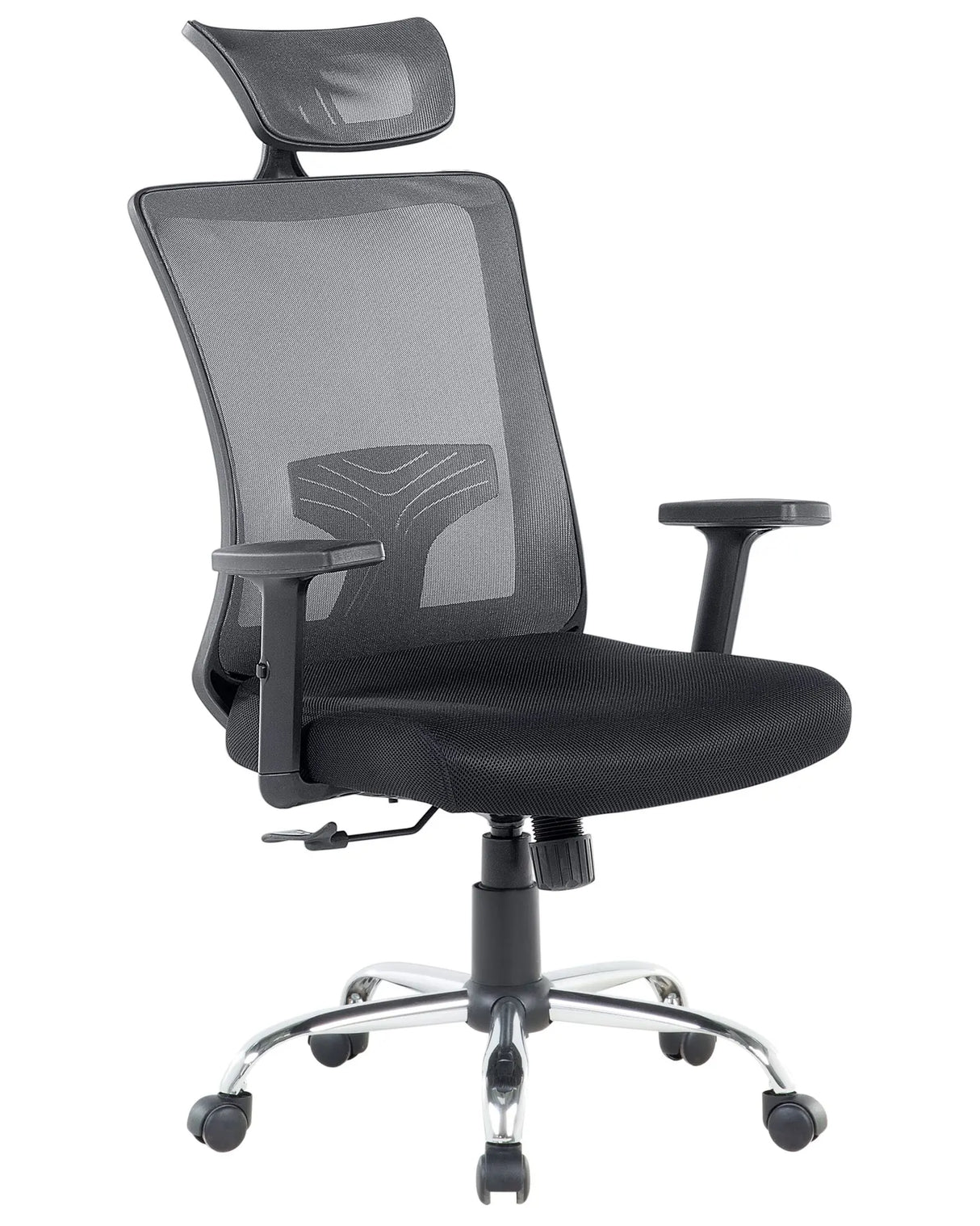 Office Chair Black Mesh Fabric Steel Legs Swivel Adjustable Seat Height Headrest Armrests Tilting Rolling Castors Modern Design Beliani