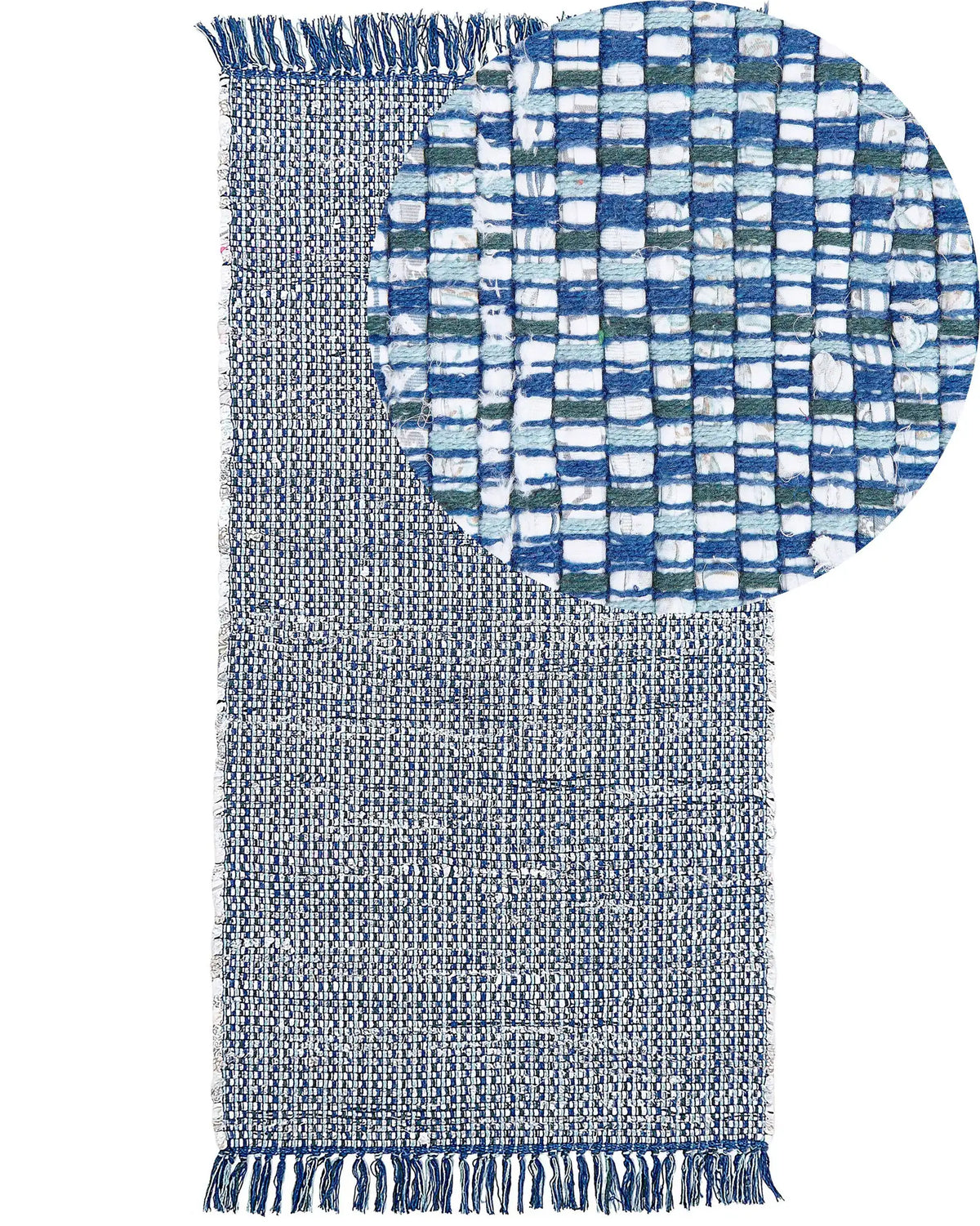 Rag Rug Blue Cotton 80 x 150 cm Rectangular Handmade Boho Eclectic Beliani