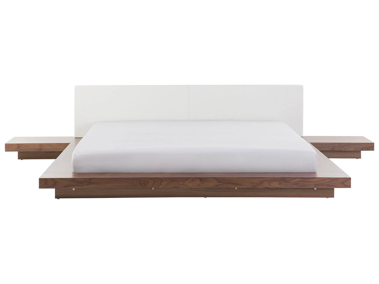 Japan Bed Frame Brown Ash Wood EU Super King Size 6ft Wood Veneer MDF Faux Leather Headboard Low Profile Bedroom Beliani