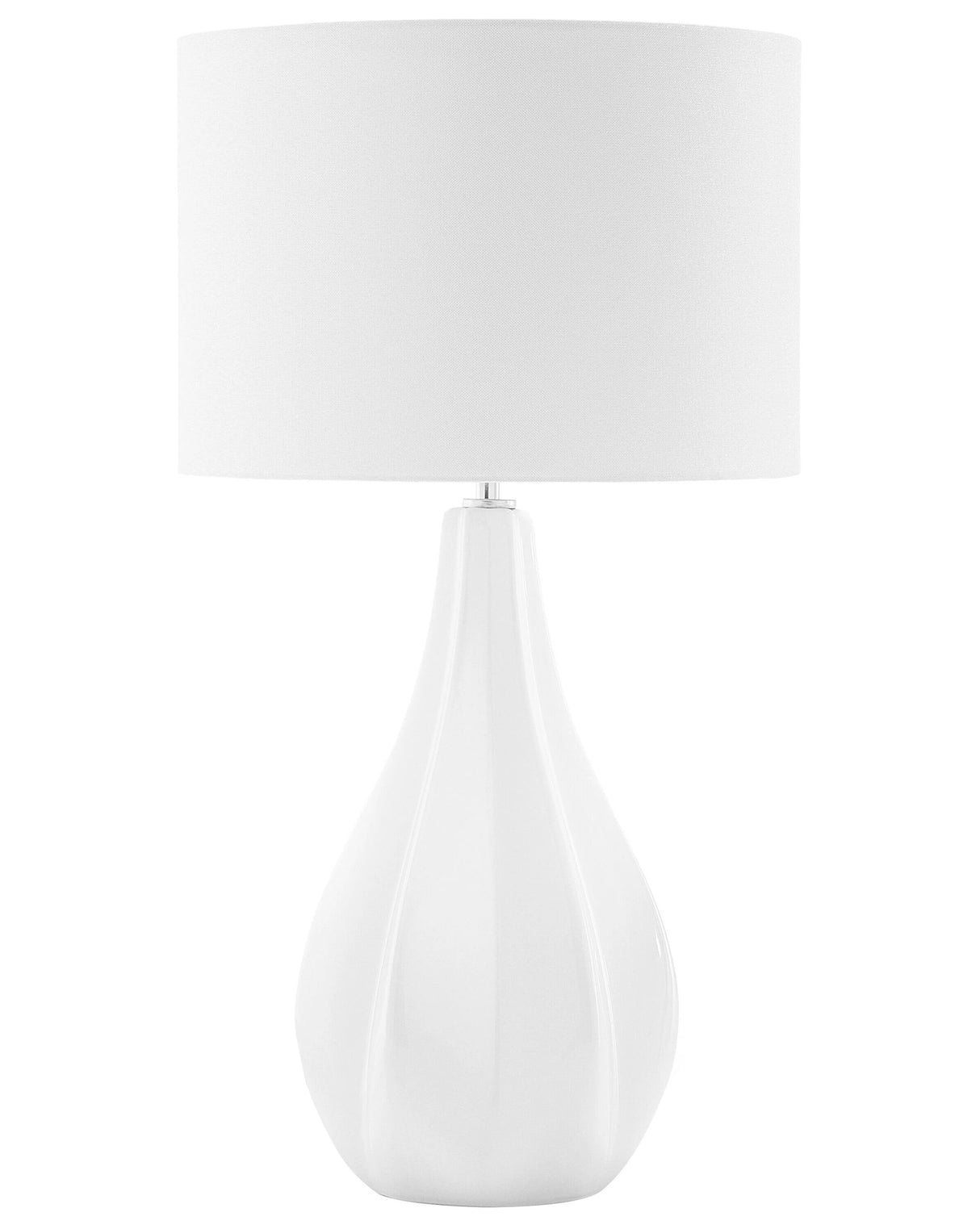 Table Lamp Light Beige Porcelain Faux Silk Drum Shade 60H cm Glamour Living Room Beliani