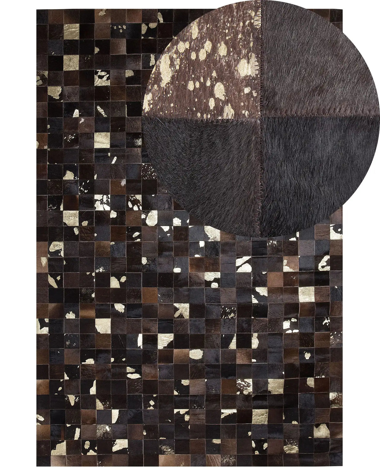 Rug Brown Genuine Leather 140 x 200 cm Cowhide Multiple Squares Hand Crafted Beliani
