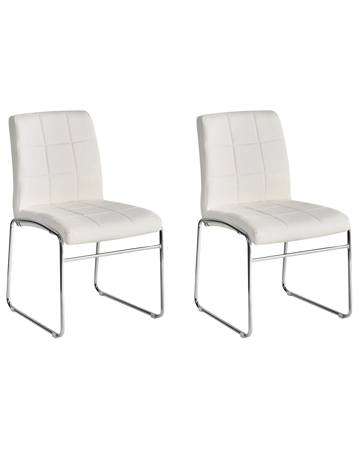 Set of 2 Dining Chairs White Faux Leather Chromed Metal Legs Modern Beliani