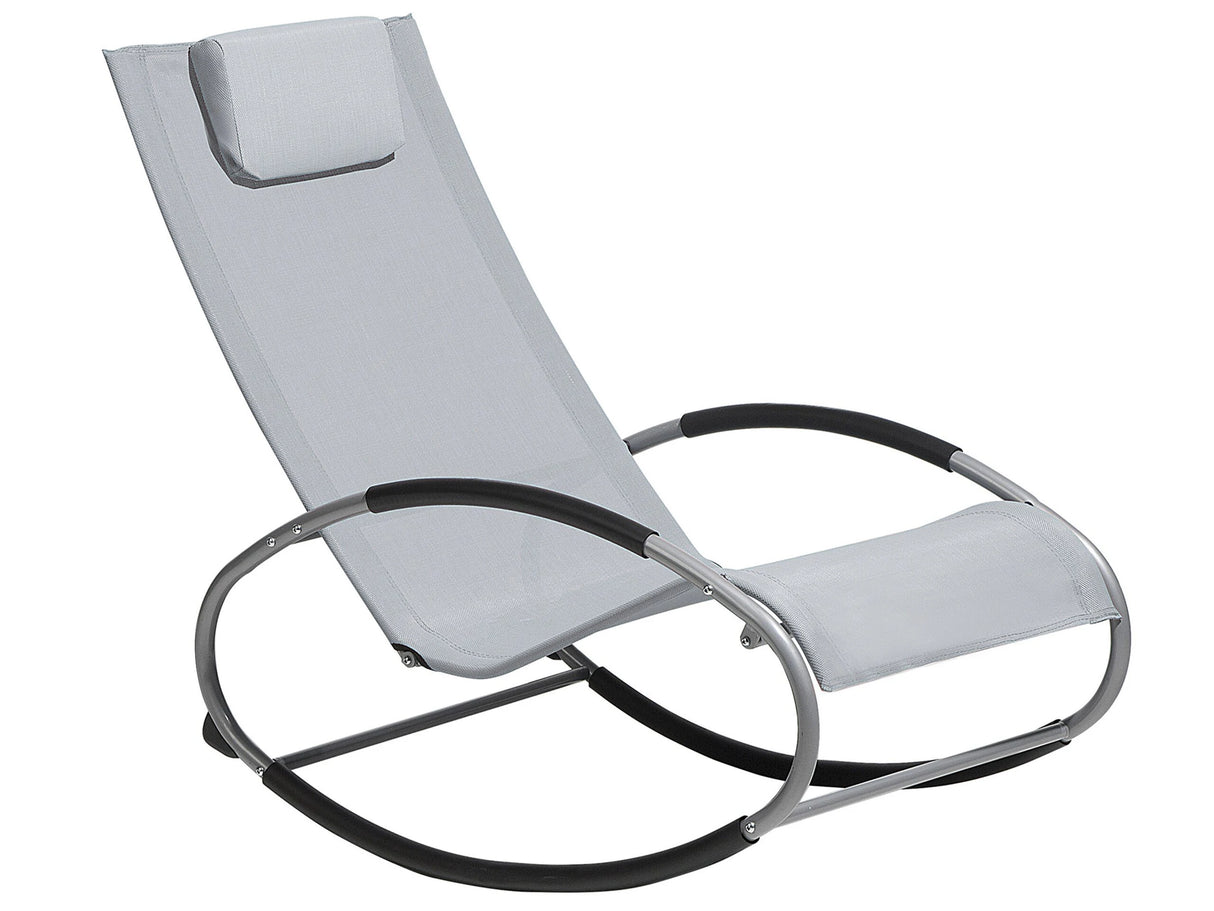Rocking Sun Lounger Grey Steel Runners Garden Rocking Chair with Head Cushion Beliani