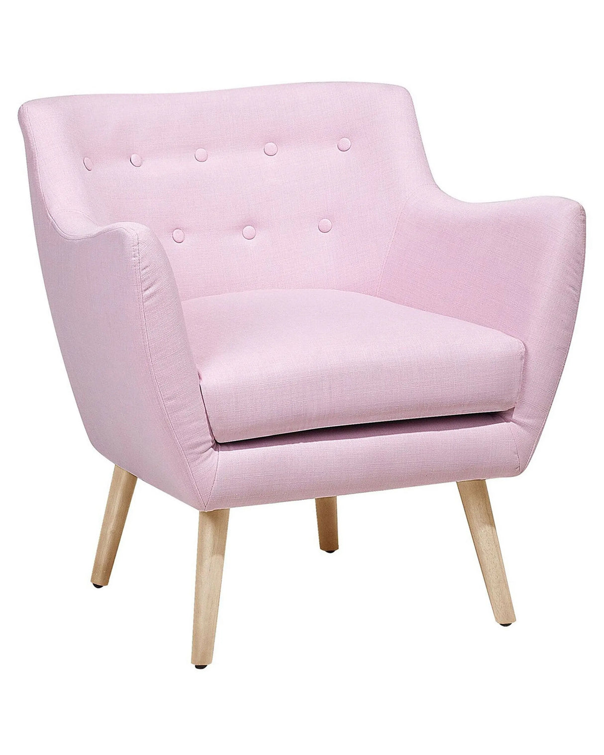 Armchair Pink Fabric Button Back Rubberwood Legs Modern Beliani