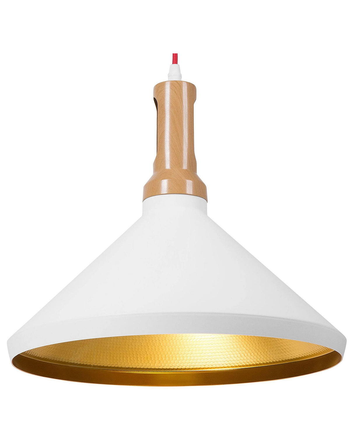 Hanging Light Pendant Lamp Withe with Gold and Light Wood Aluminium Cone Shade Industrial Design Beliani