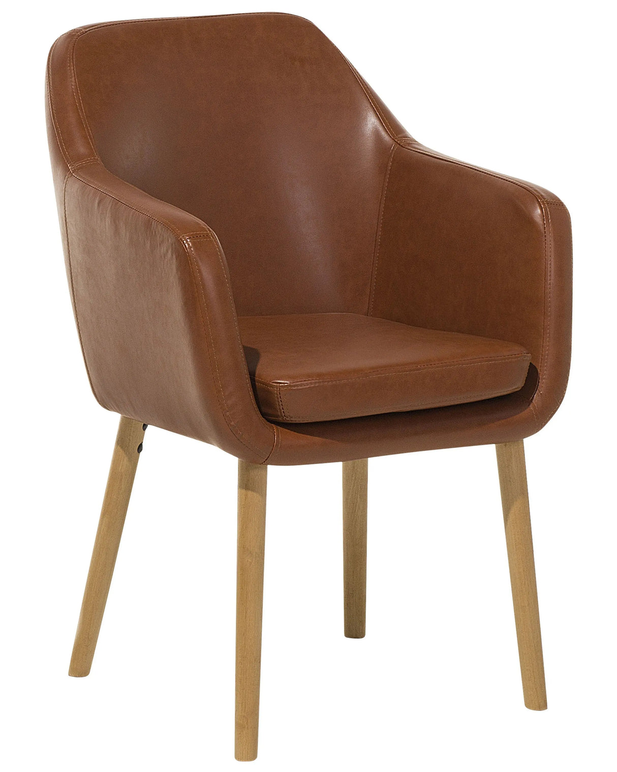 Dining Chair Golden Brown Faux Leather Upholstered Cushioned Seat Wooden Legs Beliani