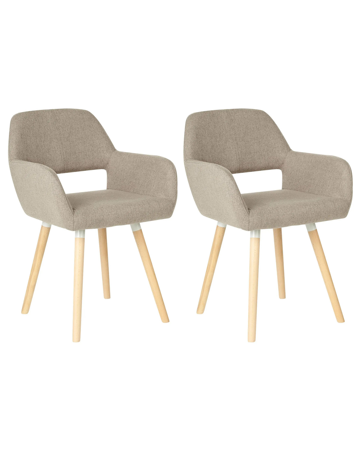 Set of 2 Dining Chairs Taupe Fabric Upholstery Light Wood Legs Modern Eclectic Style Beliani