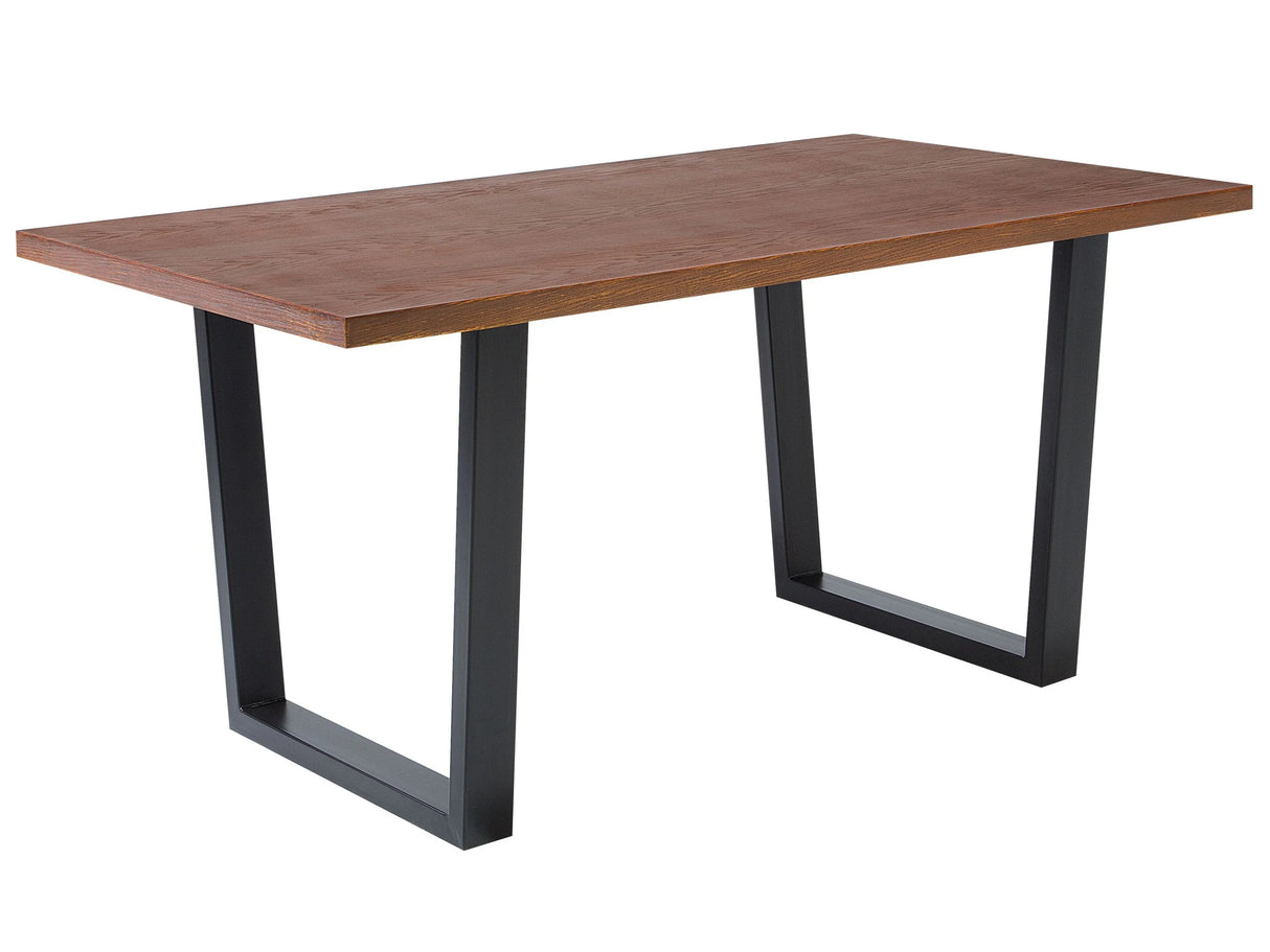 Dining Table Dark Walnut Top Black Metal Sled Legs 160 x 90 cm Industrial Modern Beliani