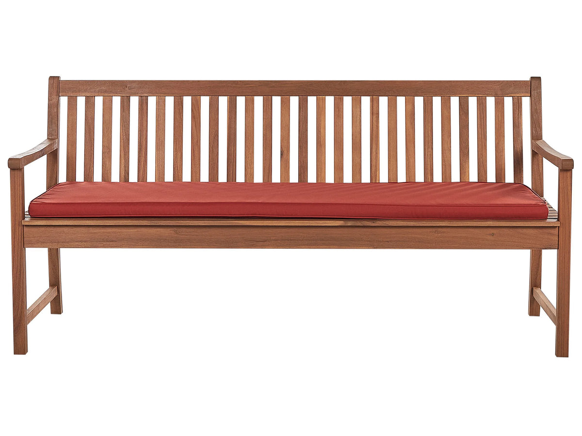 Garden Bench Light Certified Acacia Wood with Red Seat Cushion 180 x 67 x 88 cm Weather Resistant Beliani