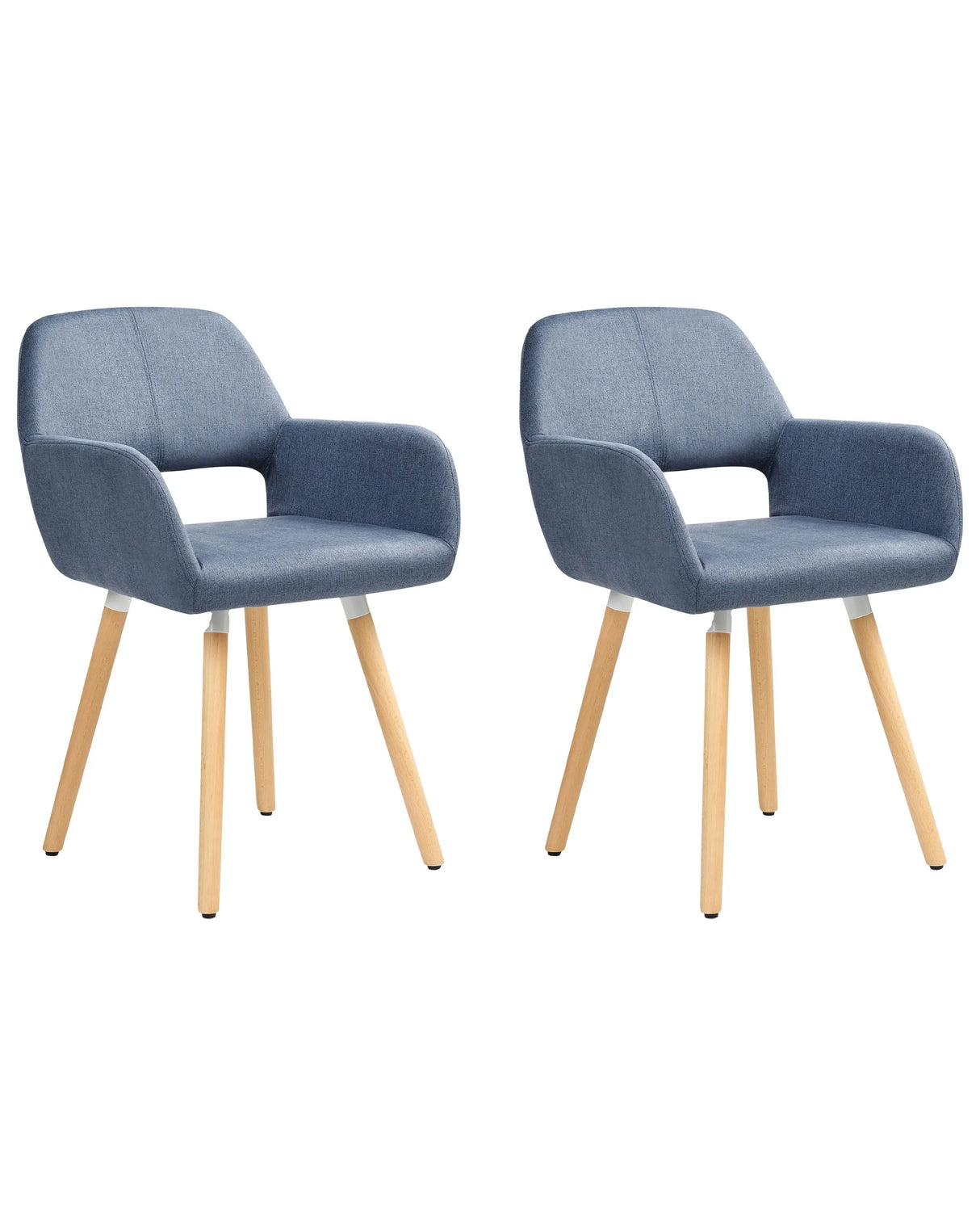 Set of 2 Dining Chairs Blue Fabric Upholstery Light Wood Legs Modern Eclectic Style Beliani