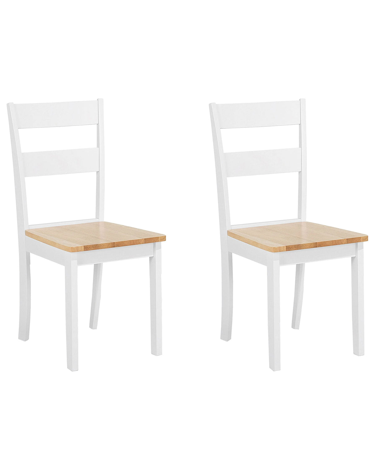 Set of 2 Dining Chairs White and Light Rubberwood Slat Back Cottage Style Beliani