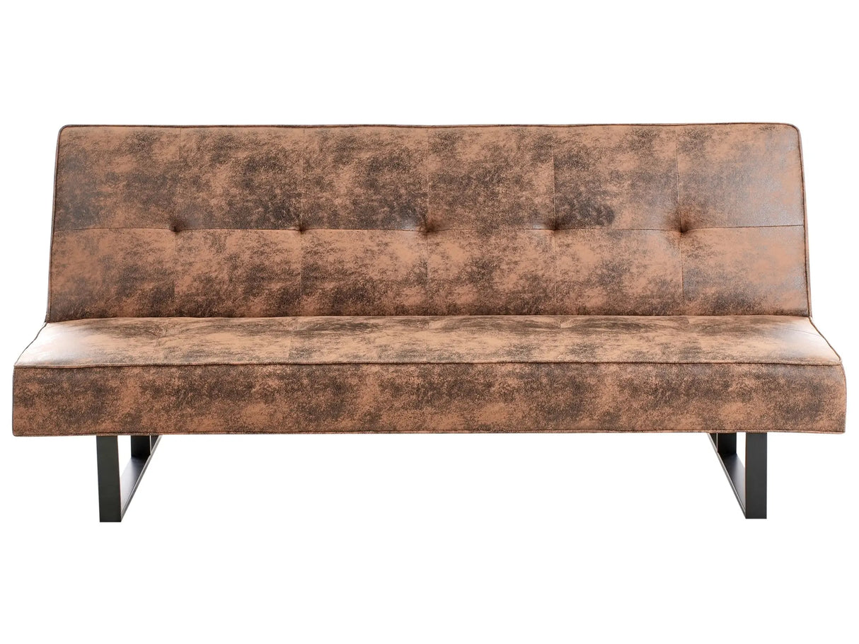 Sofa Bed Brown Faux Leather Modern Living Room Convertible 3 Seater Armless Minimalistic Design Beliani