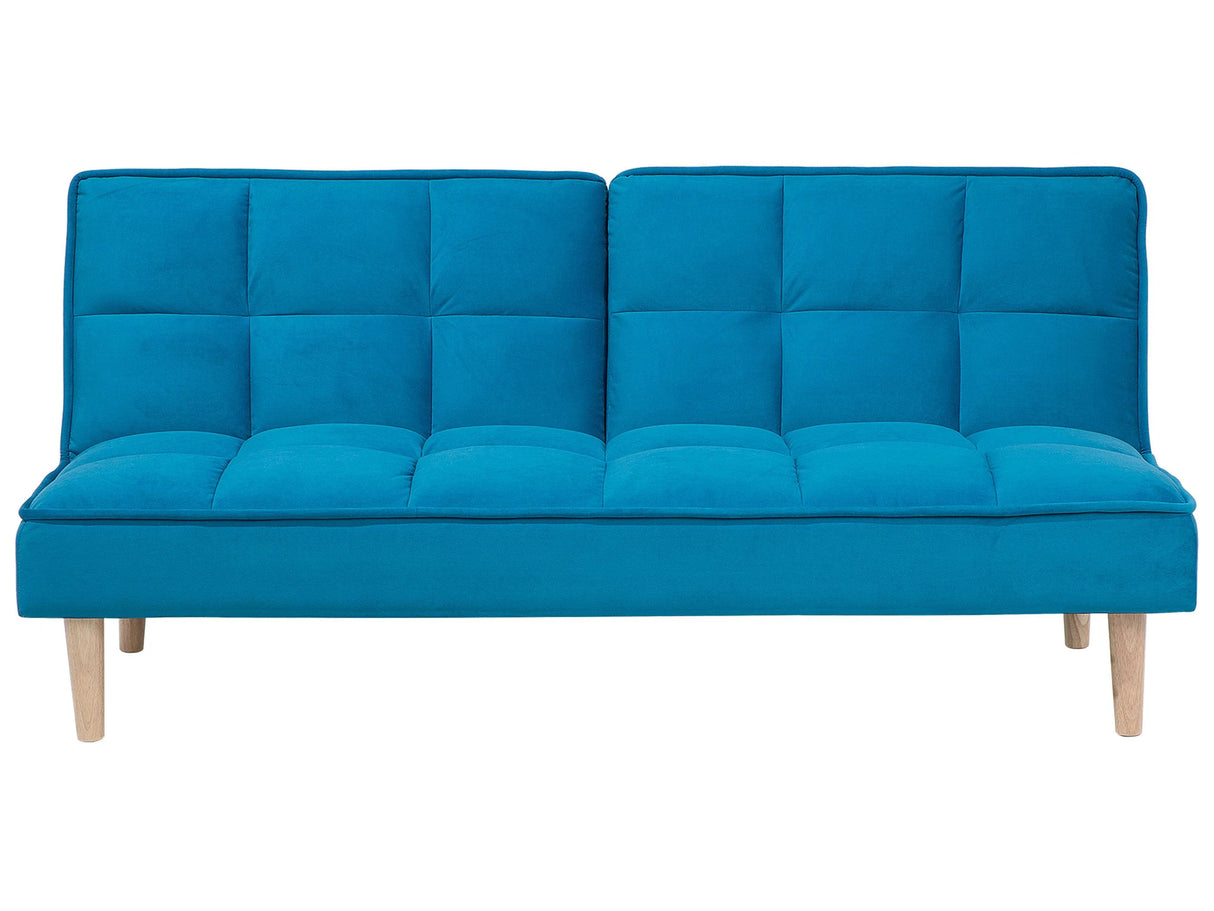 Sofa Bed Blue Fabric 3-Seater Reclining Back Quilted Simple Sleeper Couch Click-Clack Beliani