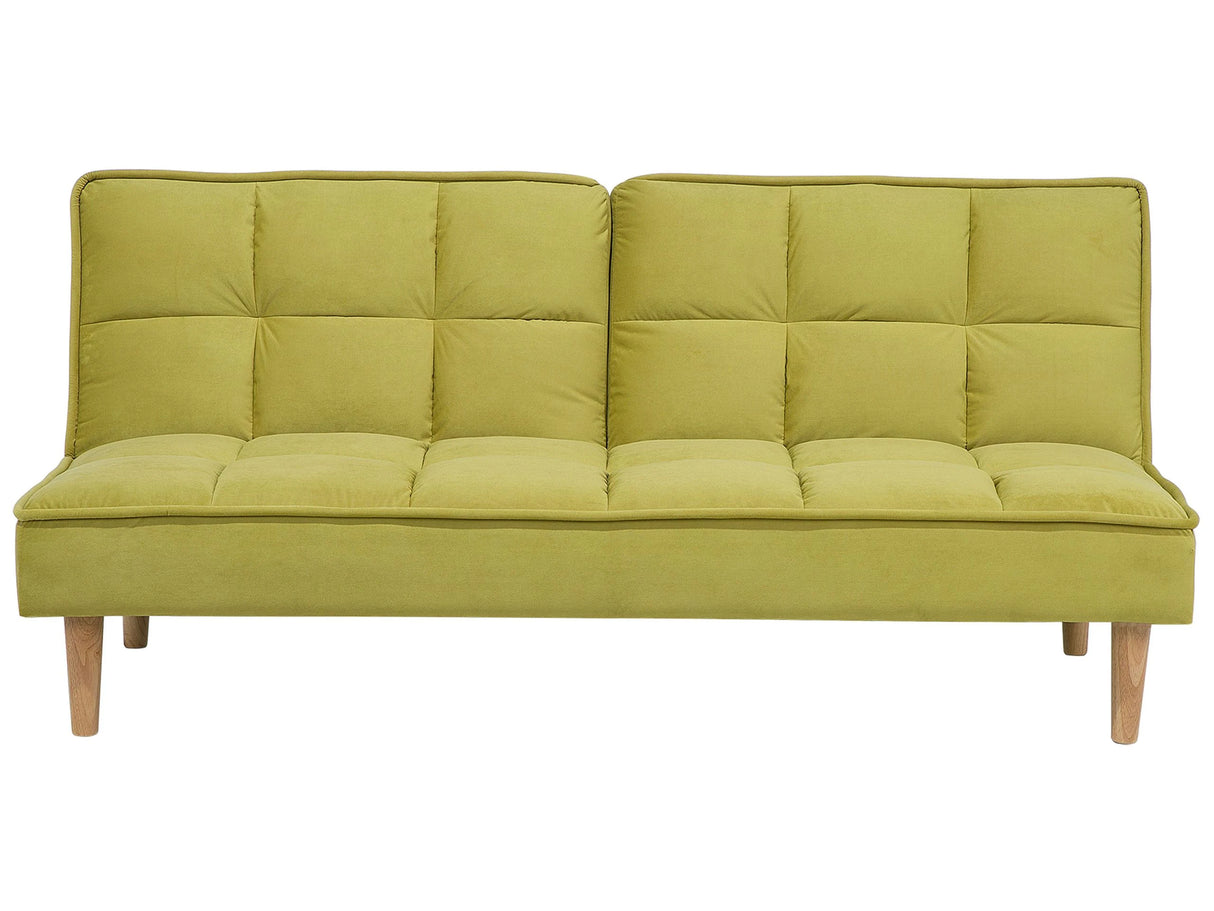 Sofa Bed Lime Olive Green Fabric 3-Seater Reclining Back Quilted Simple Sleeper Couch Click-Clack Beliani