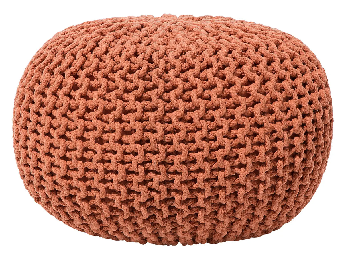 Pouf Ottoman Copper Knitted Cotton EPS Beads Filling Round Small Footstool 40 x 25 cm Beliani