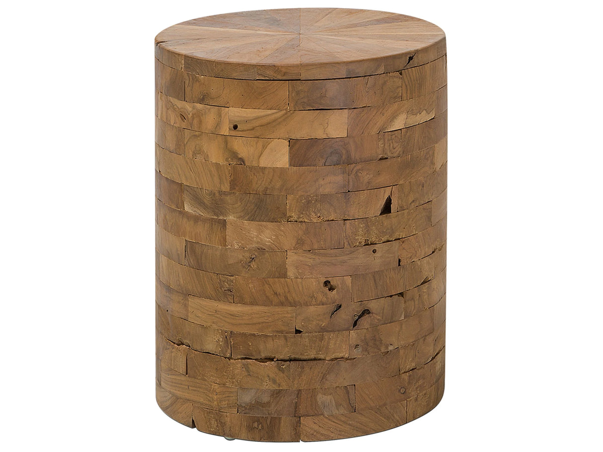 Side Table Teak Wood 35 cm Cylindrical Rustic Style Accent Nightstand Beliani