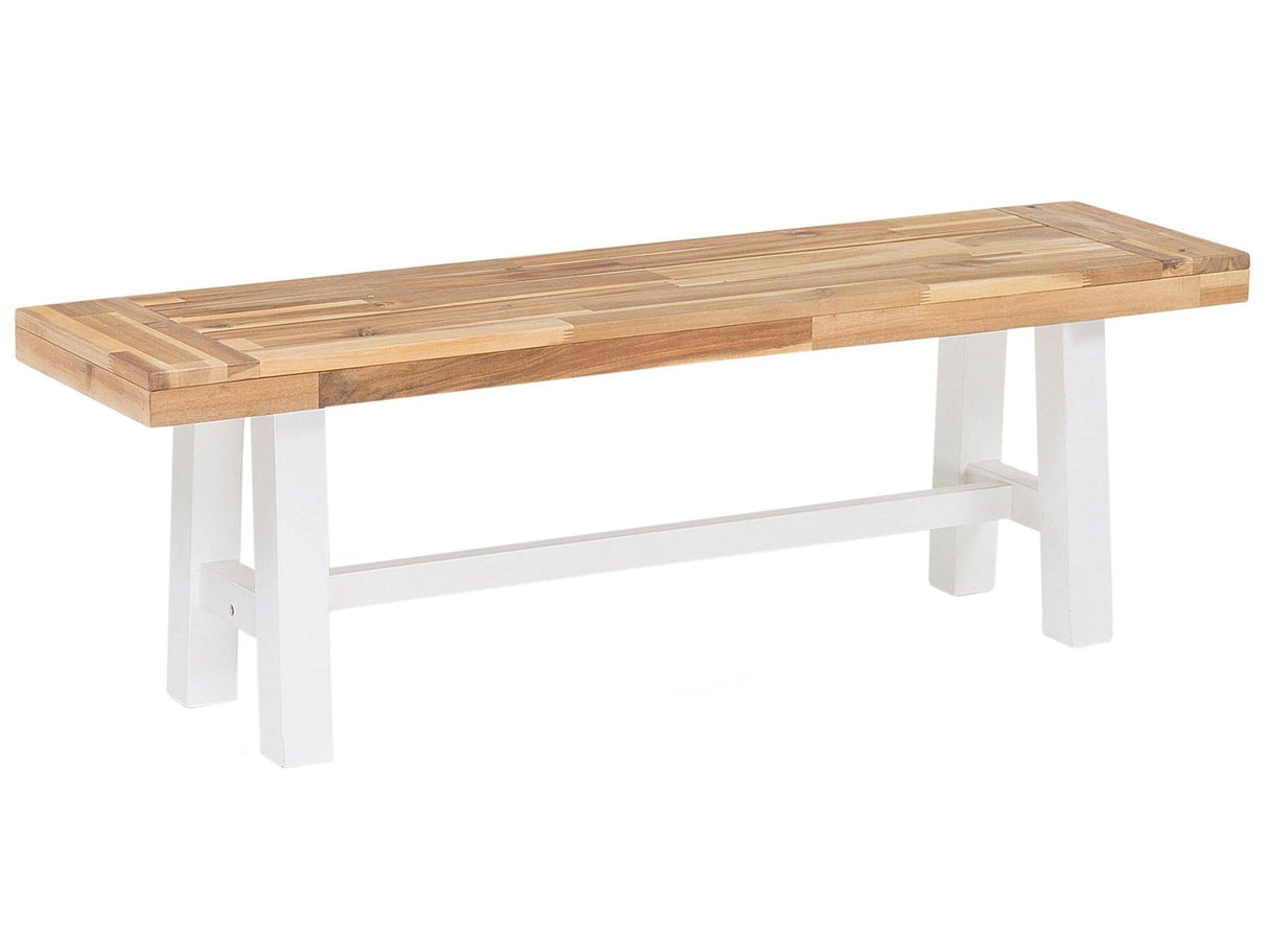 Garden 2-Seater Dining Bench Light Wood Seat White Legs Rustic Country Garden Outdoor Indoor Beliani