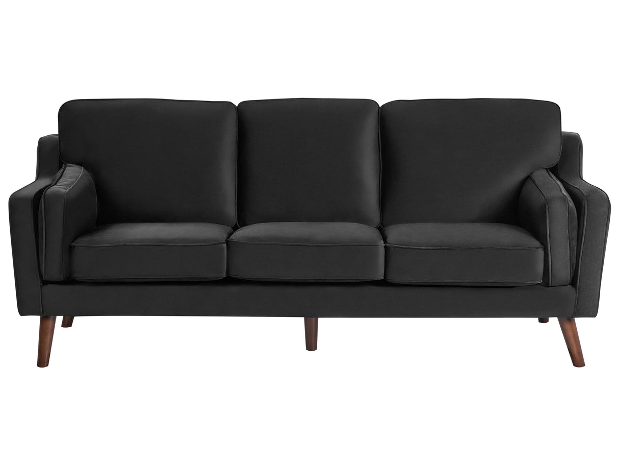 Sofa Black 3 Seater Velvet Oak Wood Legs Classic Mid-Century Living Room Beliani