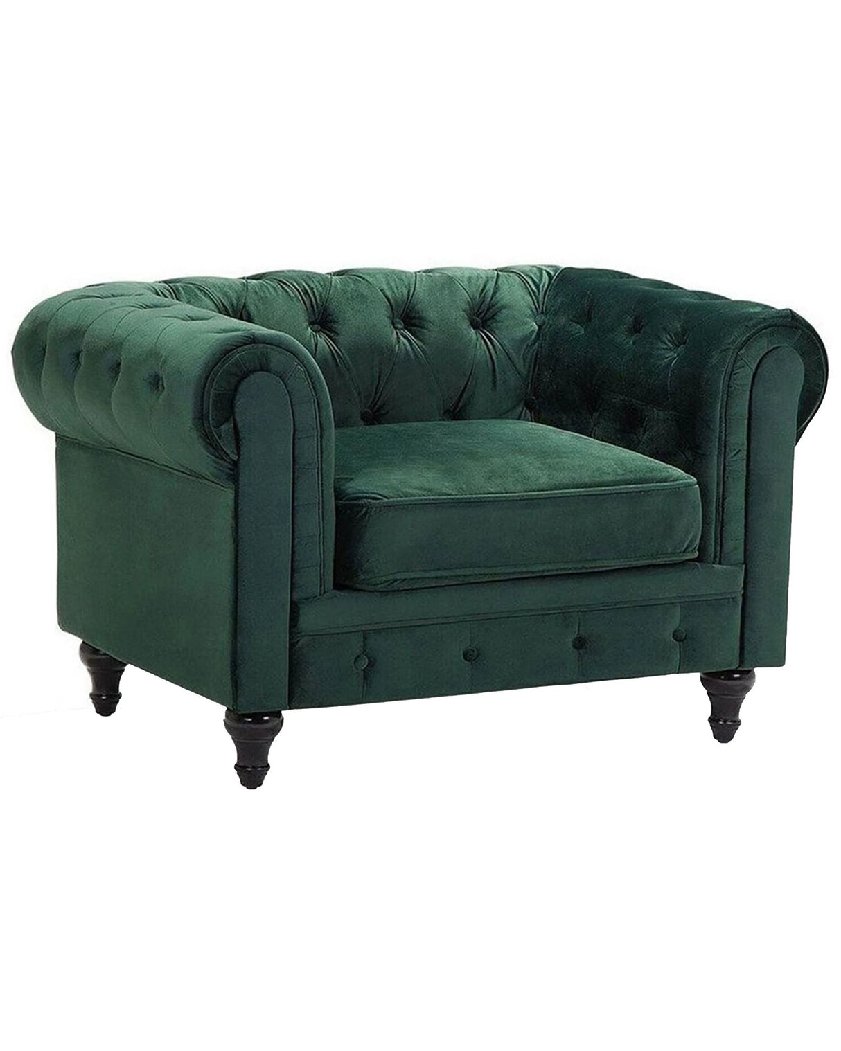 Chesterfield Armchair Green Velvet Fabric Upholstery Dark Wood Legs Contemporary Beliani