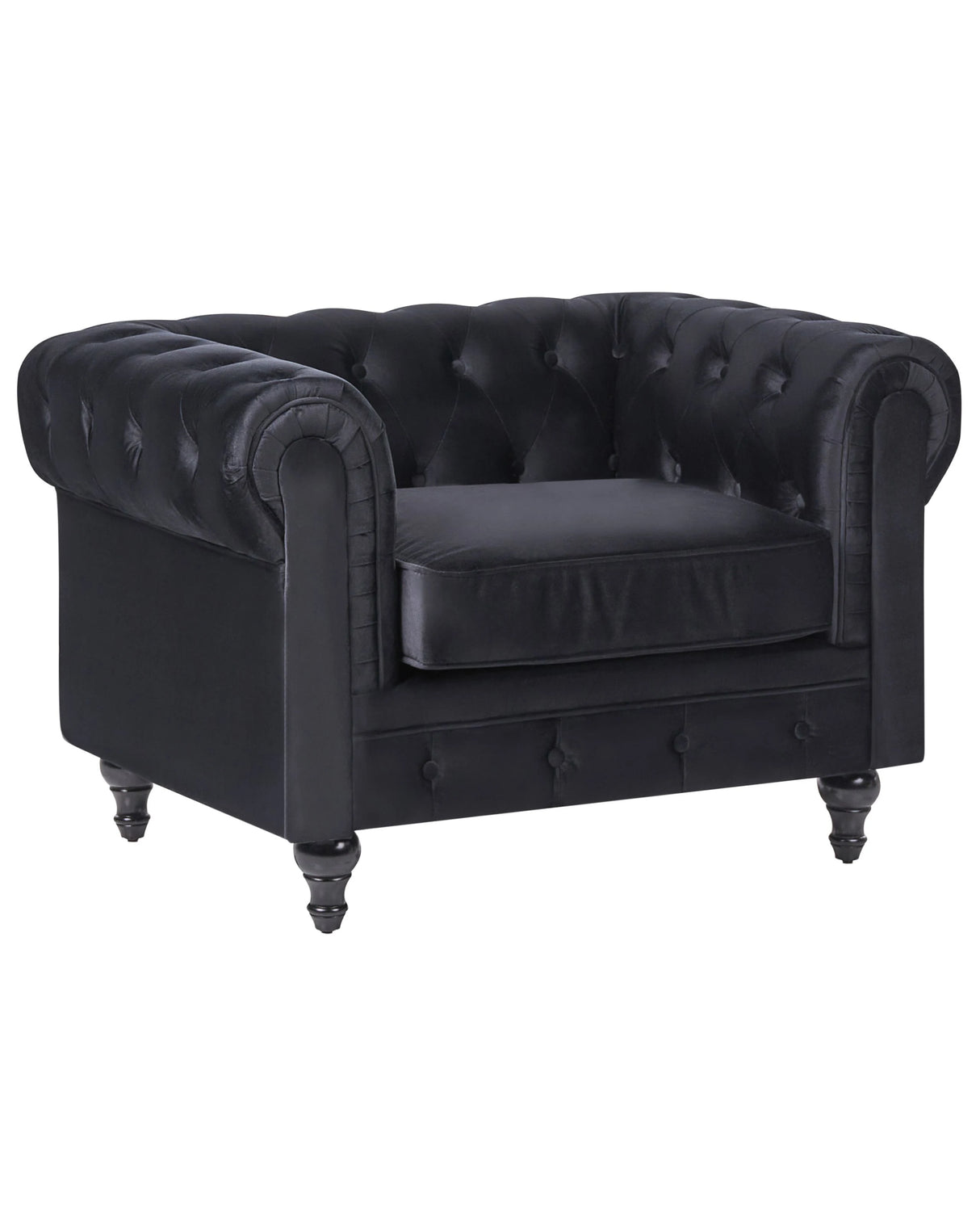 Chesterfield Armchair Black Velvet Fabric Upholstery Dark Wood Legs Contemporary Beliani