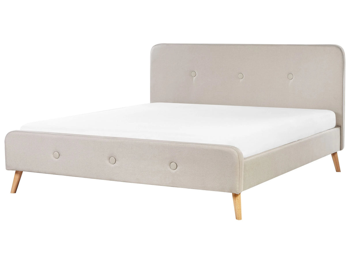 Slatted Bed Frame Beige Polyester Linen Fabric Upholstered Wooden Legs 6ft EU Super King Size Modern Design Beliani