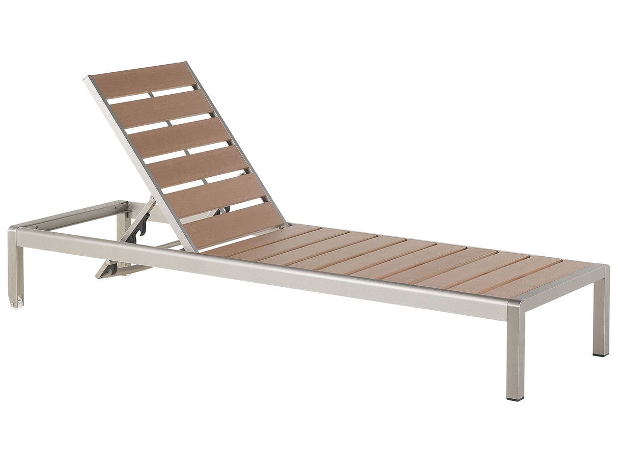 Garden Outdoor Lounger Light Wood and Silver Plastic Wood Aluminium Frame Adjustable Reclining Backrest Beliani