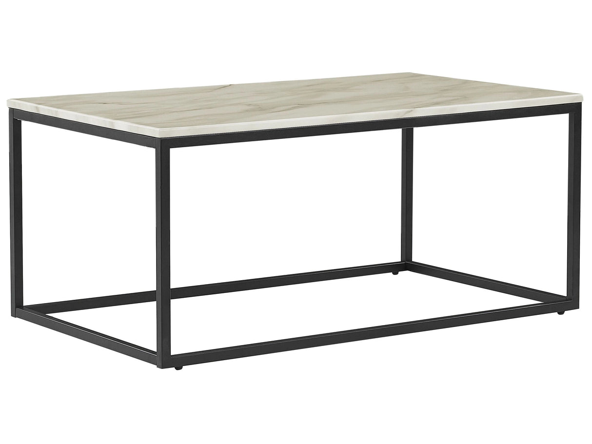 Coffee Table Beige Marble Effect Black Metal Legs 100 x 60 cm Rectangular Industrial Glam Beliani