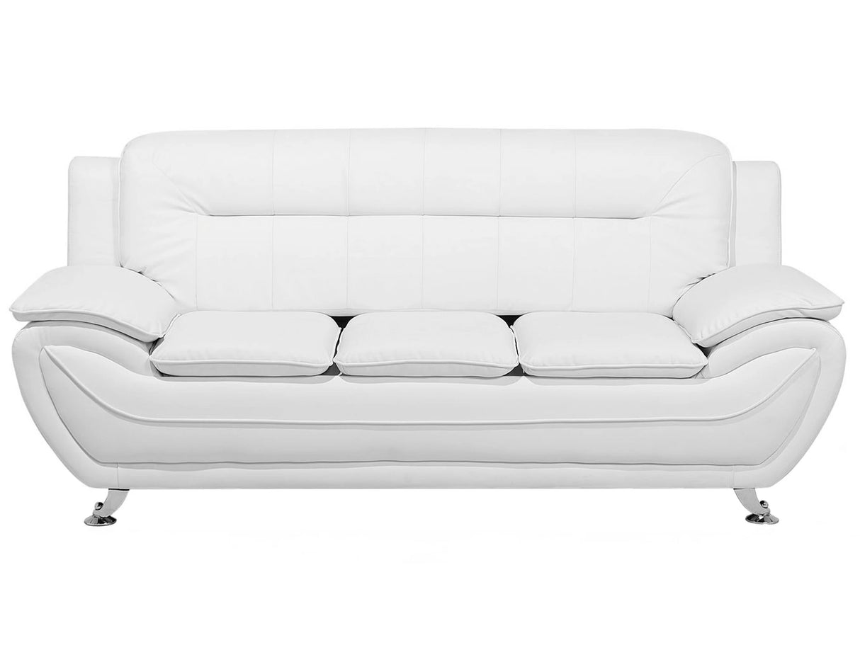 3 Seater Sofa White Faux Leather Pillow Top Arms Modern Beliani