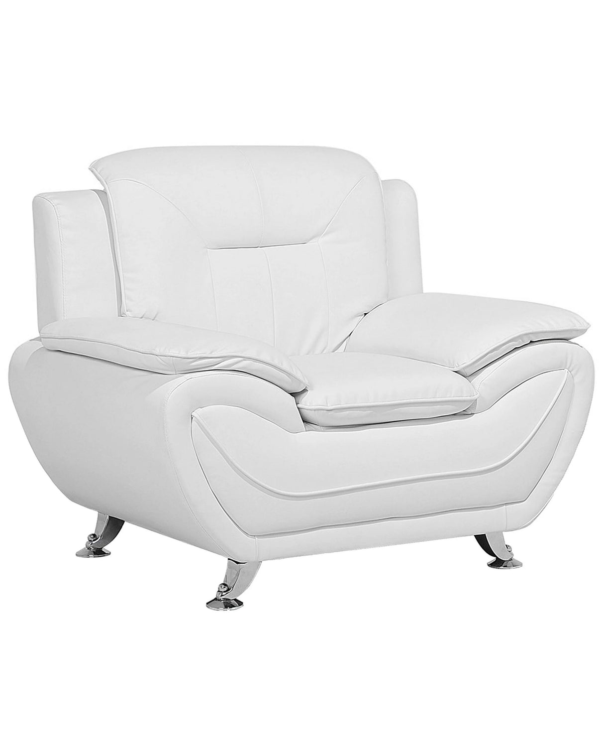 Armchair White Faux Leather Pillow Top Arms Modern Silver Metal Legs Beliani
