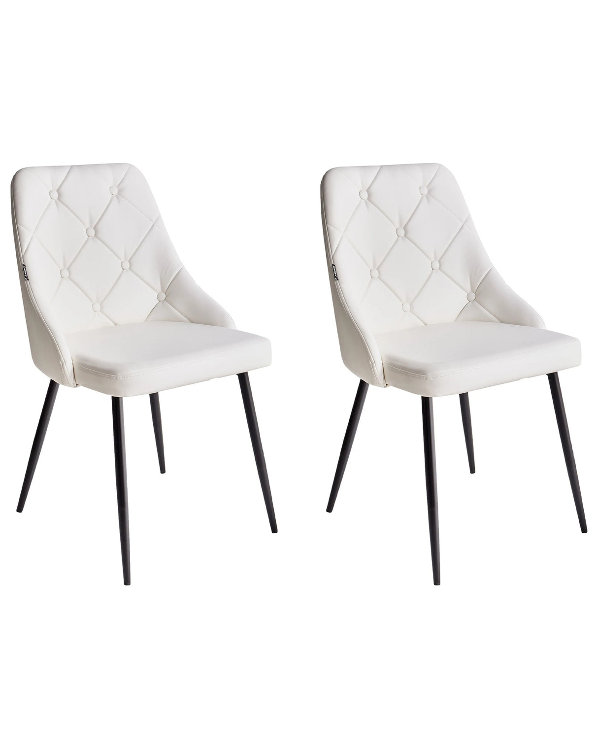 Set of 2 Dining Chairs White Faux Leather Upholstered Seat Button Tufted Backrest Beliani