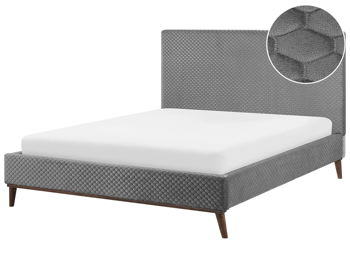 EU Super King Size Bed Grey Fabric 6ft Upholstered Frame Honeycomb Quilted Beliani